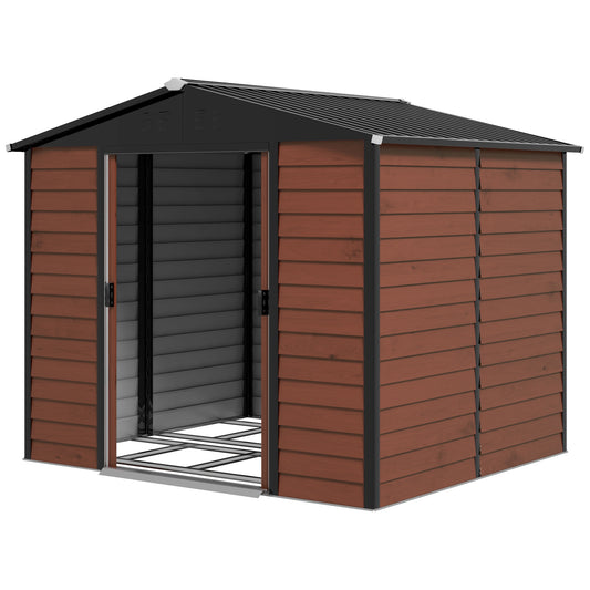 8' x 7' Outdoor Storage Shed, Galvanized Steel Metal Garden Shed with Lockable Doors, Floor Frame, Vents, Lock and Glove