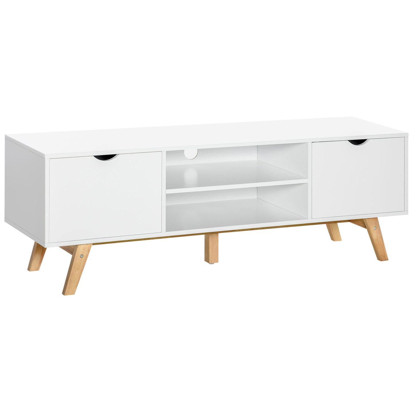 Modern Wooden TV Stand with 2 Storage Cabinet Stand for TV's up to 65" for Living Room Office, Storage Entertainment Cen