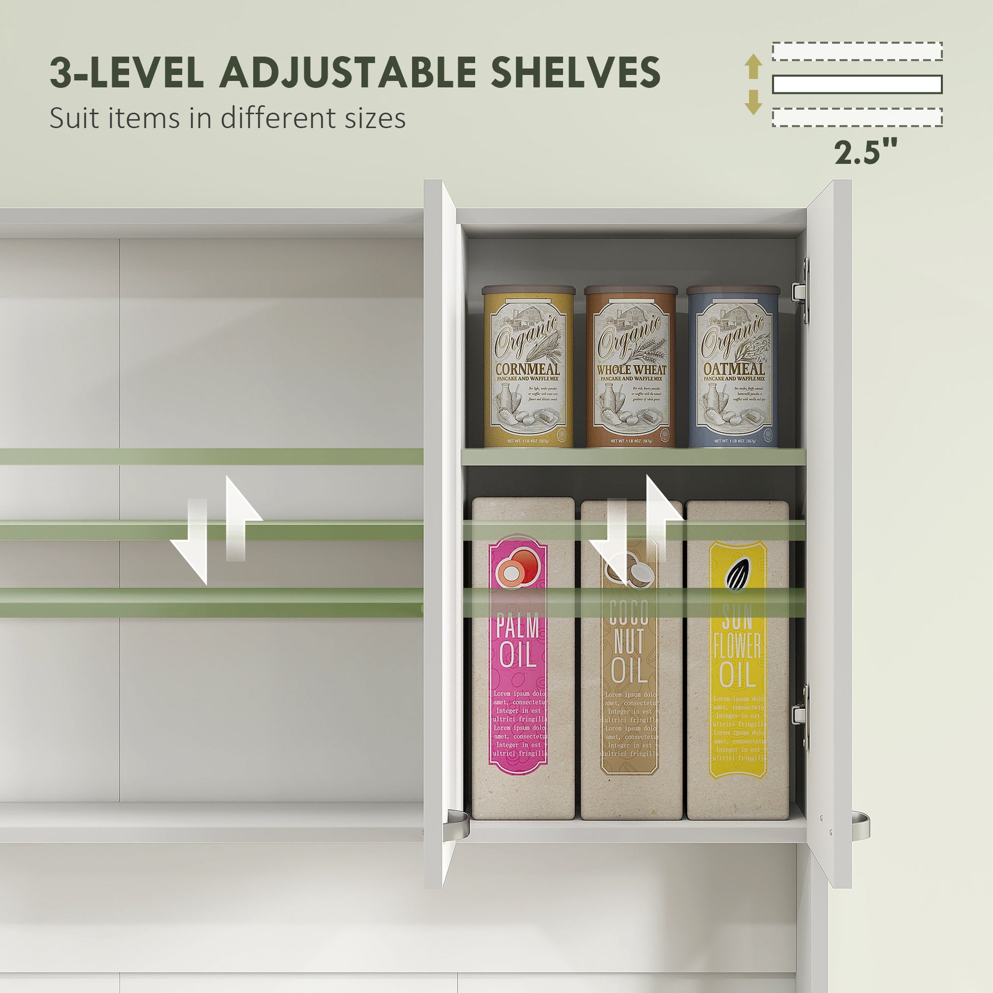 71" Modern Buffet with Hutch, Standing Kitchen Hutch with Storage Cabinets, Drawer, Open Space with Microwave Stand, Whi