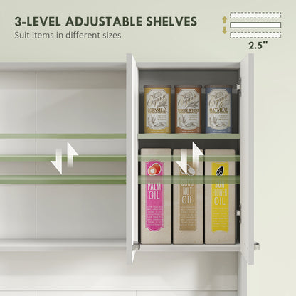 71" Modern Buffet with Hutch, Standing Kitchen Hutch with Storage Cabinets, Drawer, Open Space with Microwave Stand, Whi