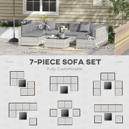 7 Pieces Patio Furniture Set, Rattan Conversation Set Garden Wicker Sofa Set with Washable Cushions and Coffee Table, Gr