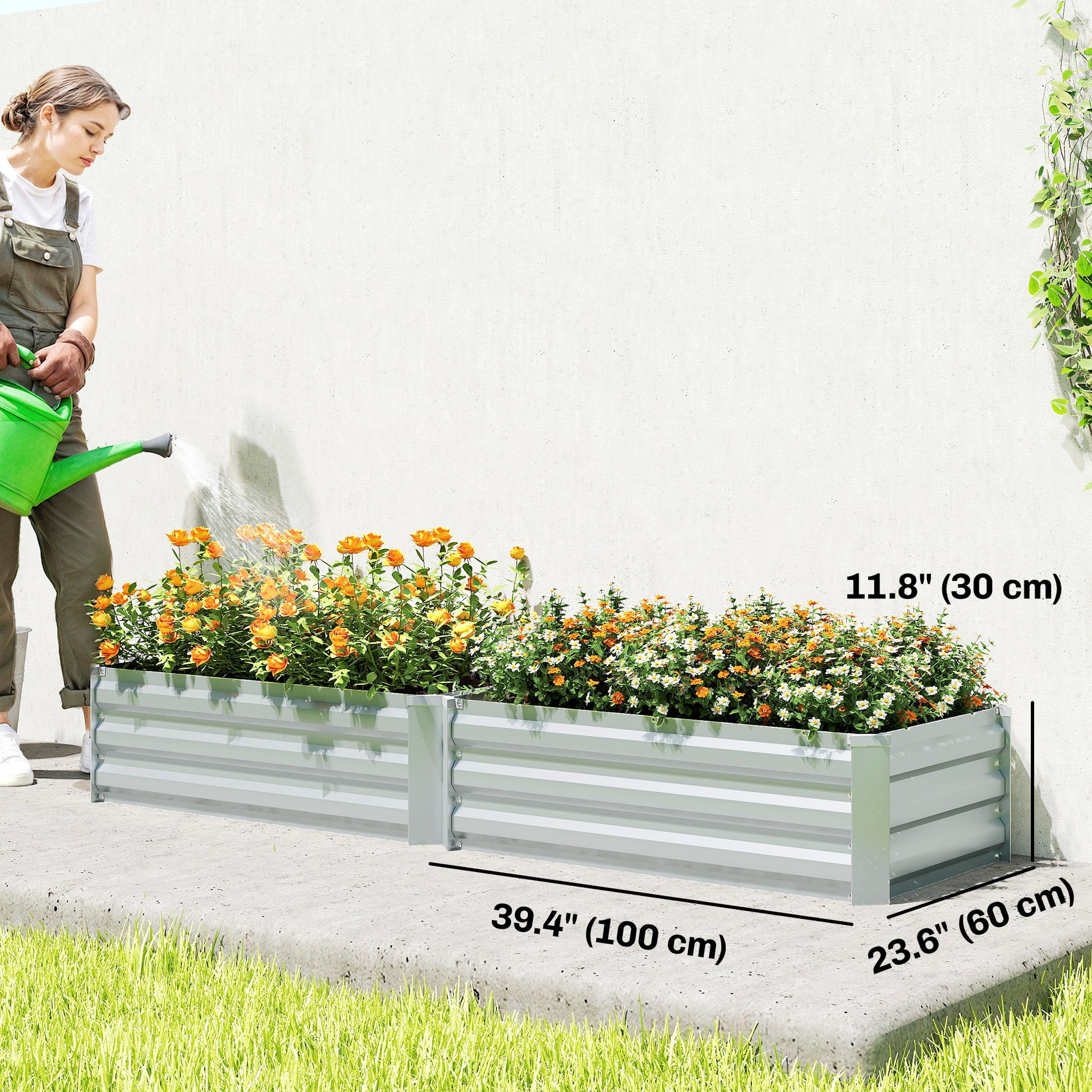 Set of 2 Galvanized Raised Beds for Garden, Outdoor Planter Box for Flowers, Herbs and Vegetables, Grey