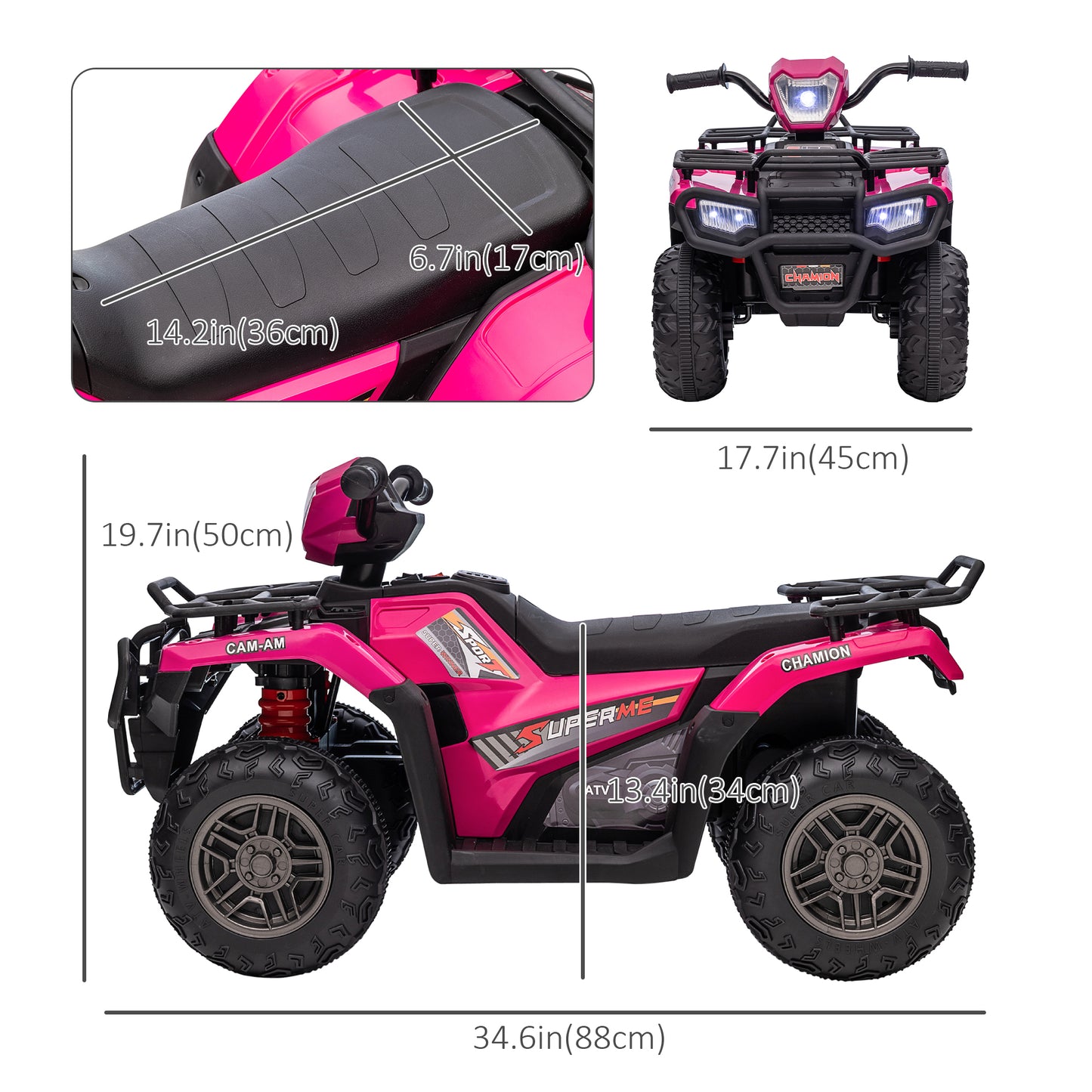 VarietyKart 12V Kids ATV Quad, 4 Wheeler Battery Powered Electric Vehicle with Music MP3, Headlights, High Low Speed, Tr
