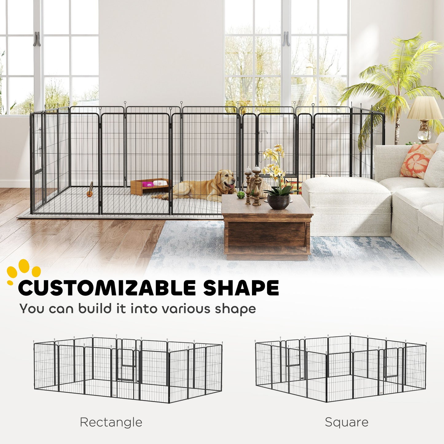 16 Panels Dog Playpen with Straps, Portable & DIY, for Large Dogs, for Yard, RV, Camping, Garden, 39" Height
