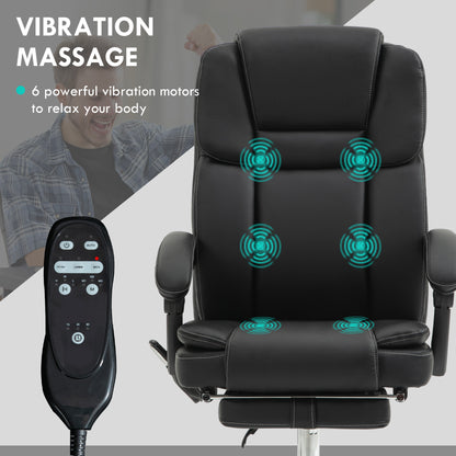 Massage Office Chair, Reclining Executive Office Chair with 6-Point Vibration, Footrest and High Back, Black