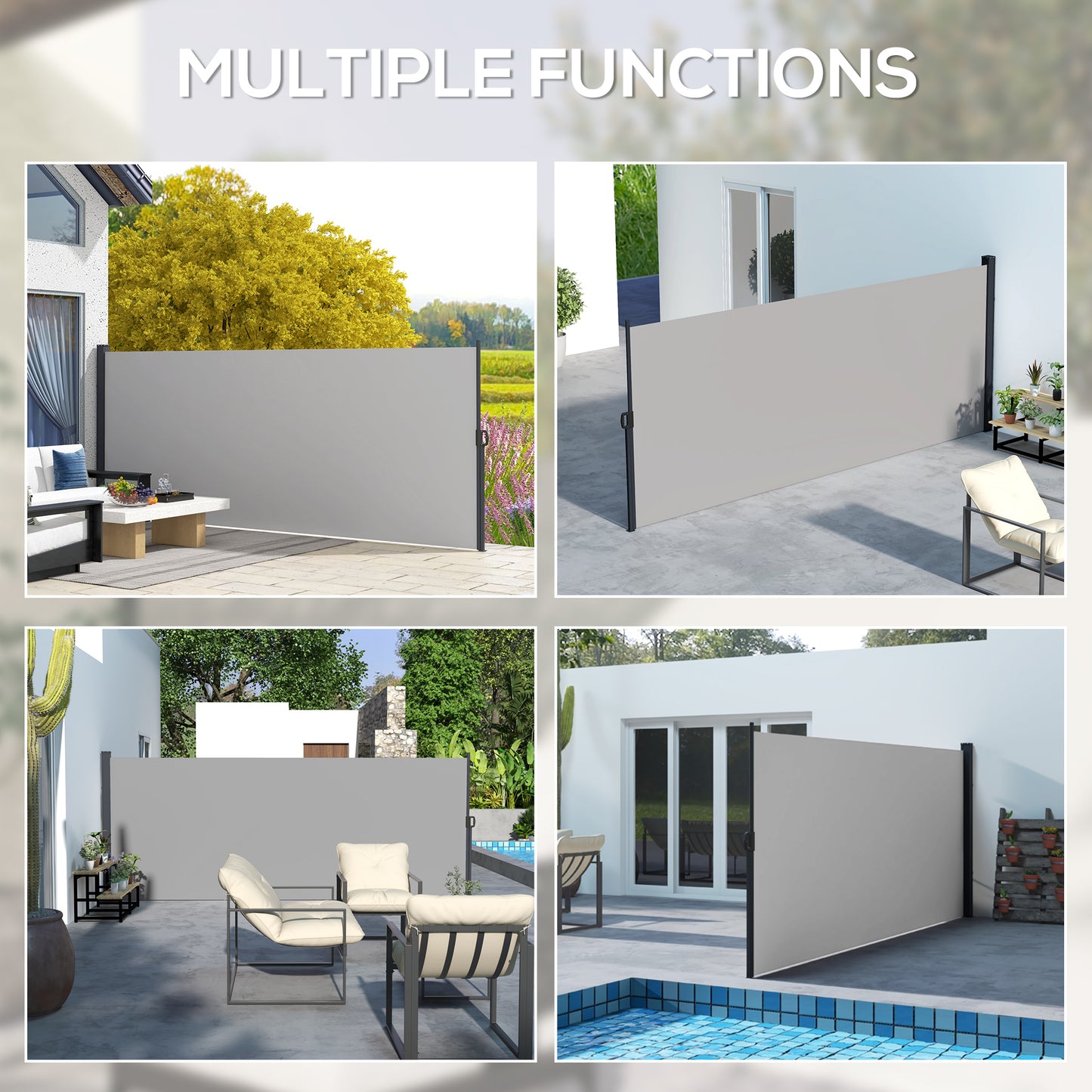 13' x 5' Retractable Side Awning, Outdoor Privacy Screen for Garden, Hot Tub, Balcony, Terrace, Pool, Light Grey