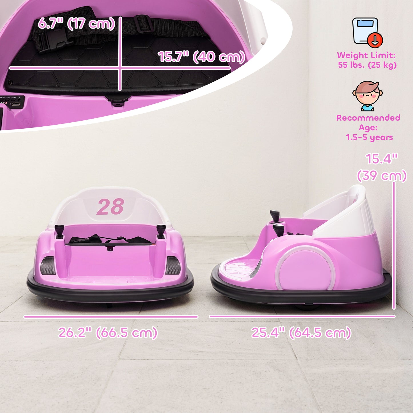 Qaba 12V Bumper Car for Toddlers, Ride On Car with 360 Degree Remote Control, Lights Music Horn, for 1.5-5 Years, Pink
