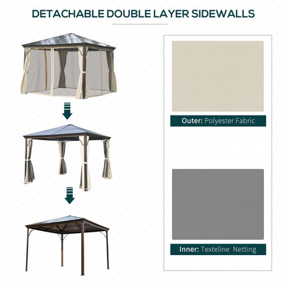 10 x 10 ft Hard Top Gazebo Canopy, Outdoor Patio Shelter with Heavy-Duty Metal Frame, Sun Shade with Curtains and Waterp