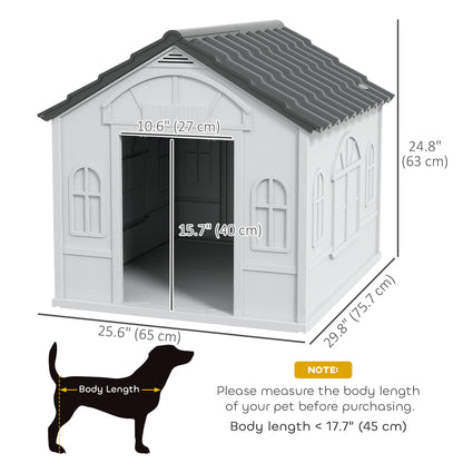 26" Plastic Dog House Outdoor with Air Vents, for Small Medium Dogs, Grey