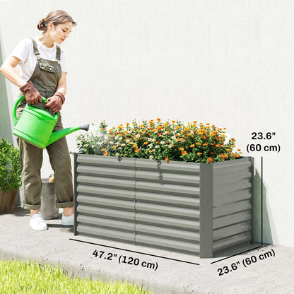 Set of 2 Galvanized Metal Planters for Outdoor Plants, 4' x 2' x 2' Raised Garden Bed, Light Grey