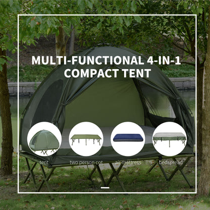 All in 1 Camping Combo Portable Folding Camping Tent Cot Air Mattress w/ Carry Bag and Pump Hiking Shelter Sleeping Bed 