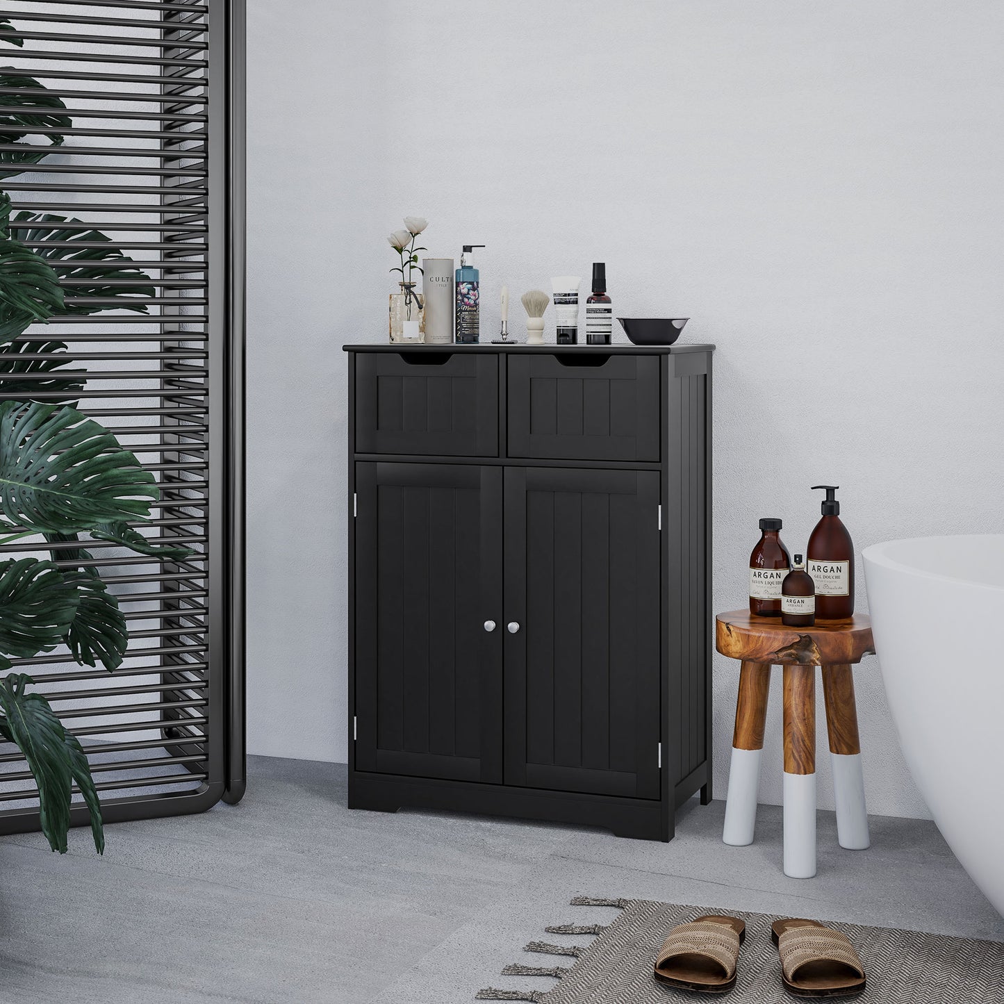Bathroom Cabinet, Bathroom Storage Cabinet with 2 Drawers, Adjustable Shelf for Living Room, Entryway, Black