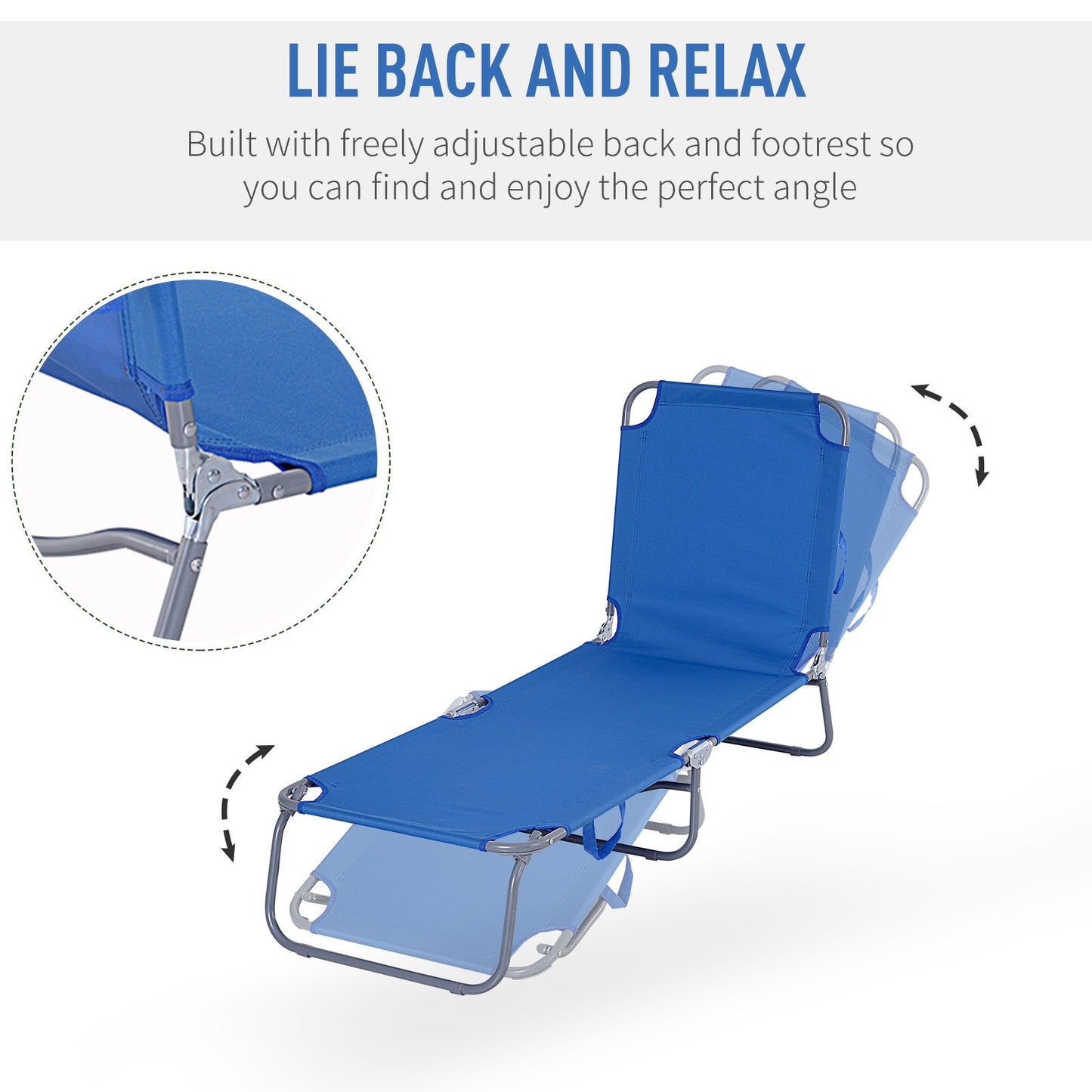 Folding Outdoor Lounge Chair, Portable Reclining Beach Lounger with Breathable Mesh Fabric, Sun Lounge Bed Camping Cot f