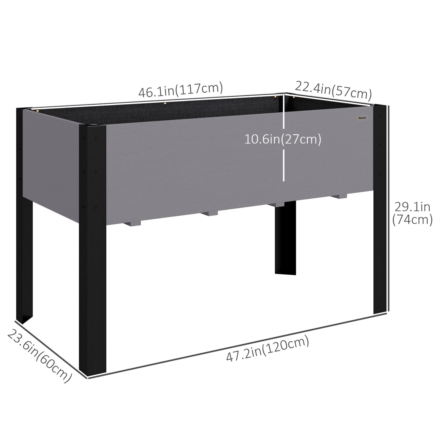 Raised Garden Bed, Elevated Planter Box, 47"x24"x29" with Legs, Metal Frame, Wooden Planter Pot for Backyard, Patio to G
