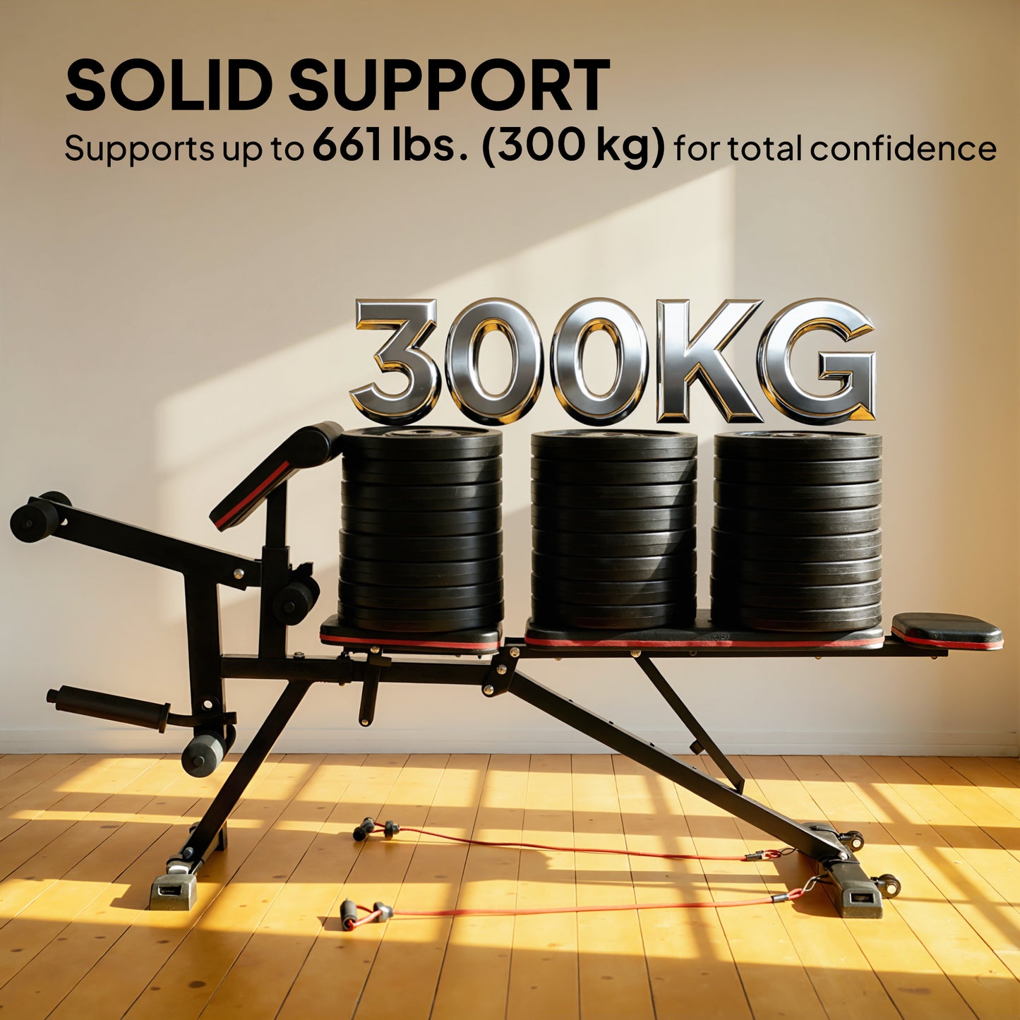 Soozier Adjustable Weight Bench with Wheels, Load 660LBS Workout Bench with Leg Extension, Preacher Curl and Resistance 
