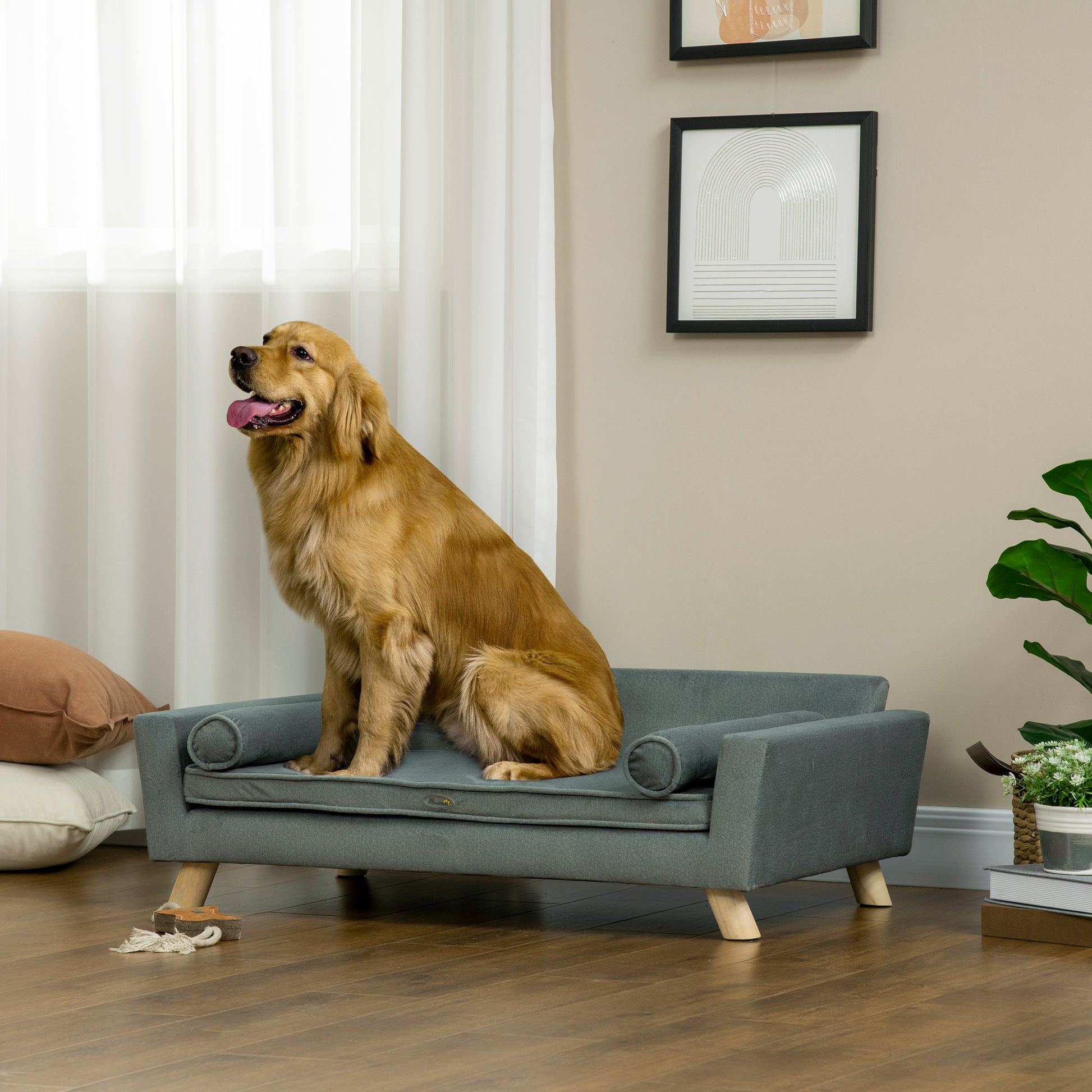 Dog Sofa Bed with Removable Pillows, Foam Pet Sofa Cat Sofa with Removable Washable Cushion, Water-resistant Fabric, for