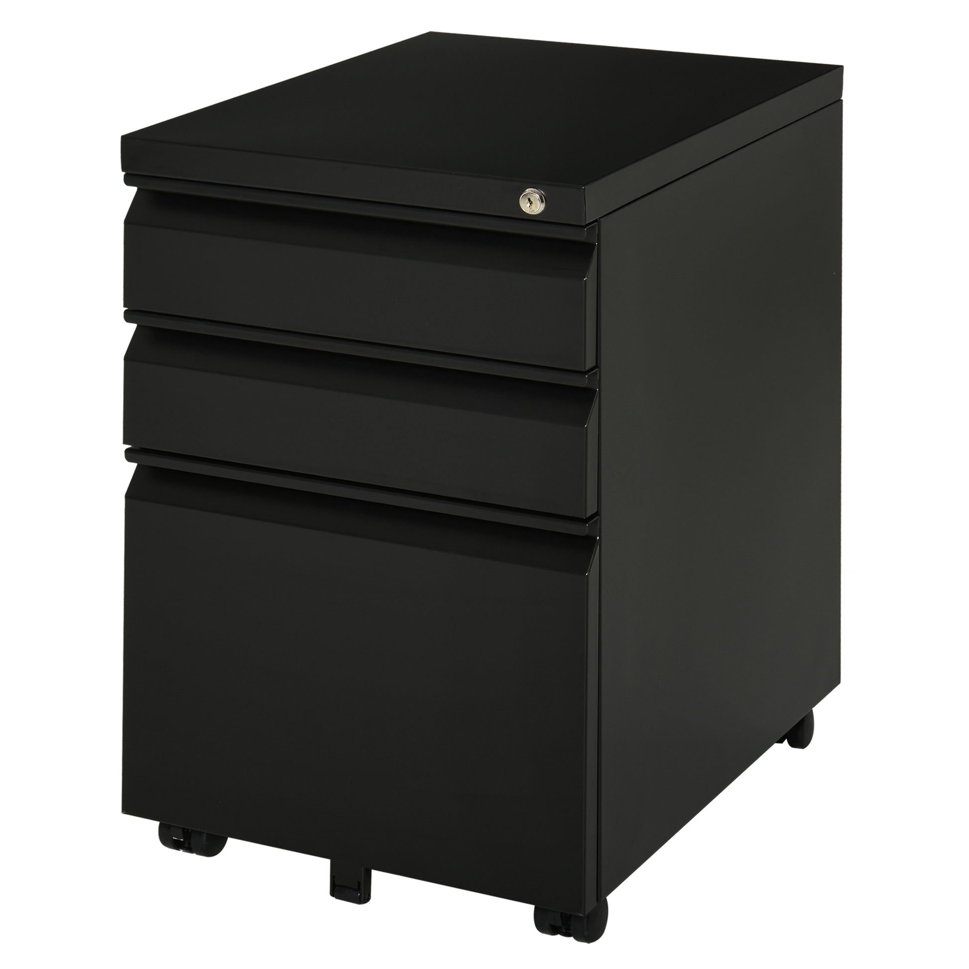 3 Drawer Filing Cabinet, Lockable Office Storage Cabinet on Wheels for Legal, Letter, A4 Files, Black