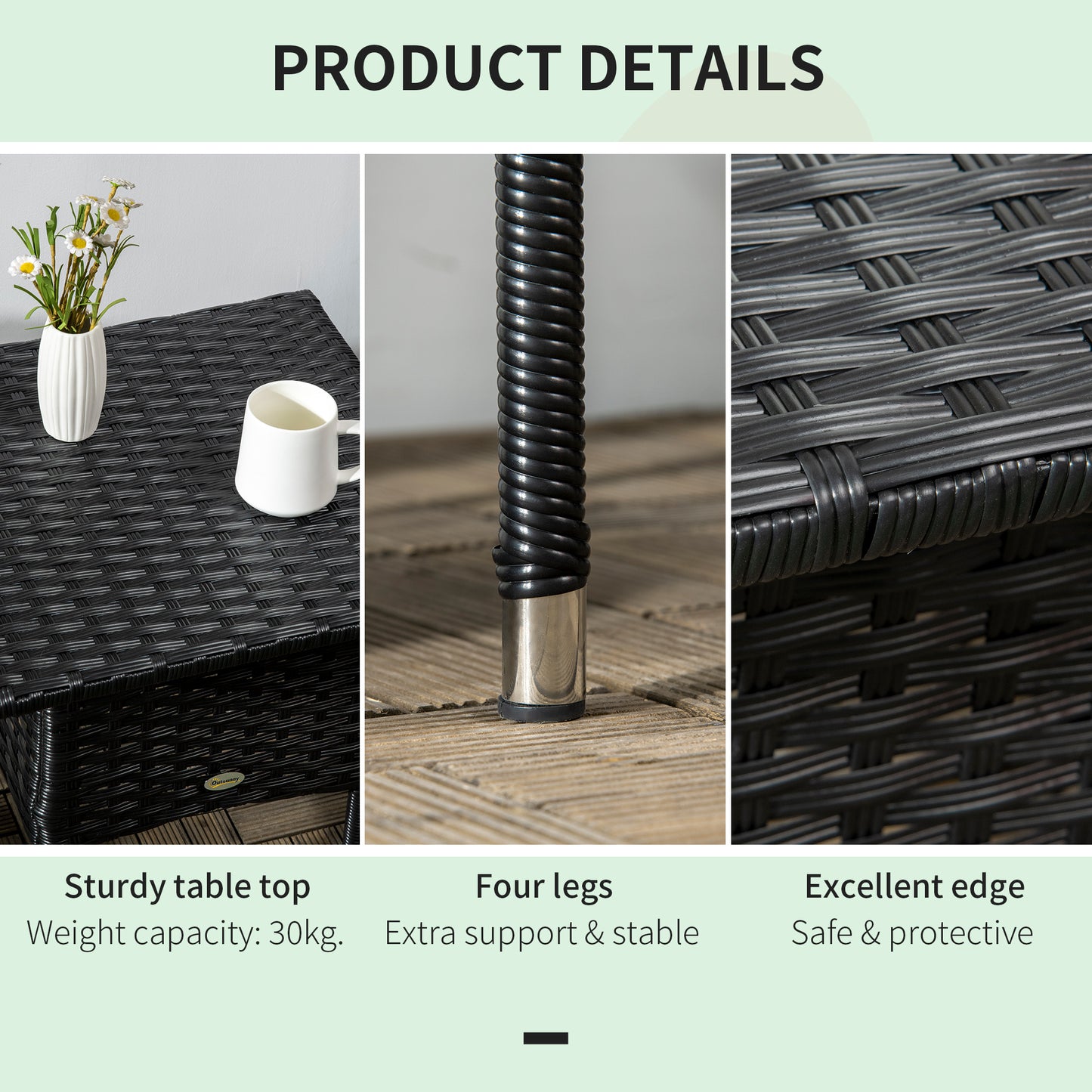 20" Patio Wicker Coffee Table, Outdoor Coffee Table with Plastic Board Underneath the Woven Tabletop for Patio, Garden, 