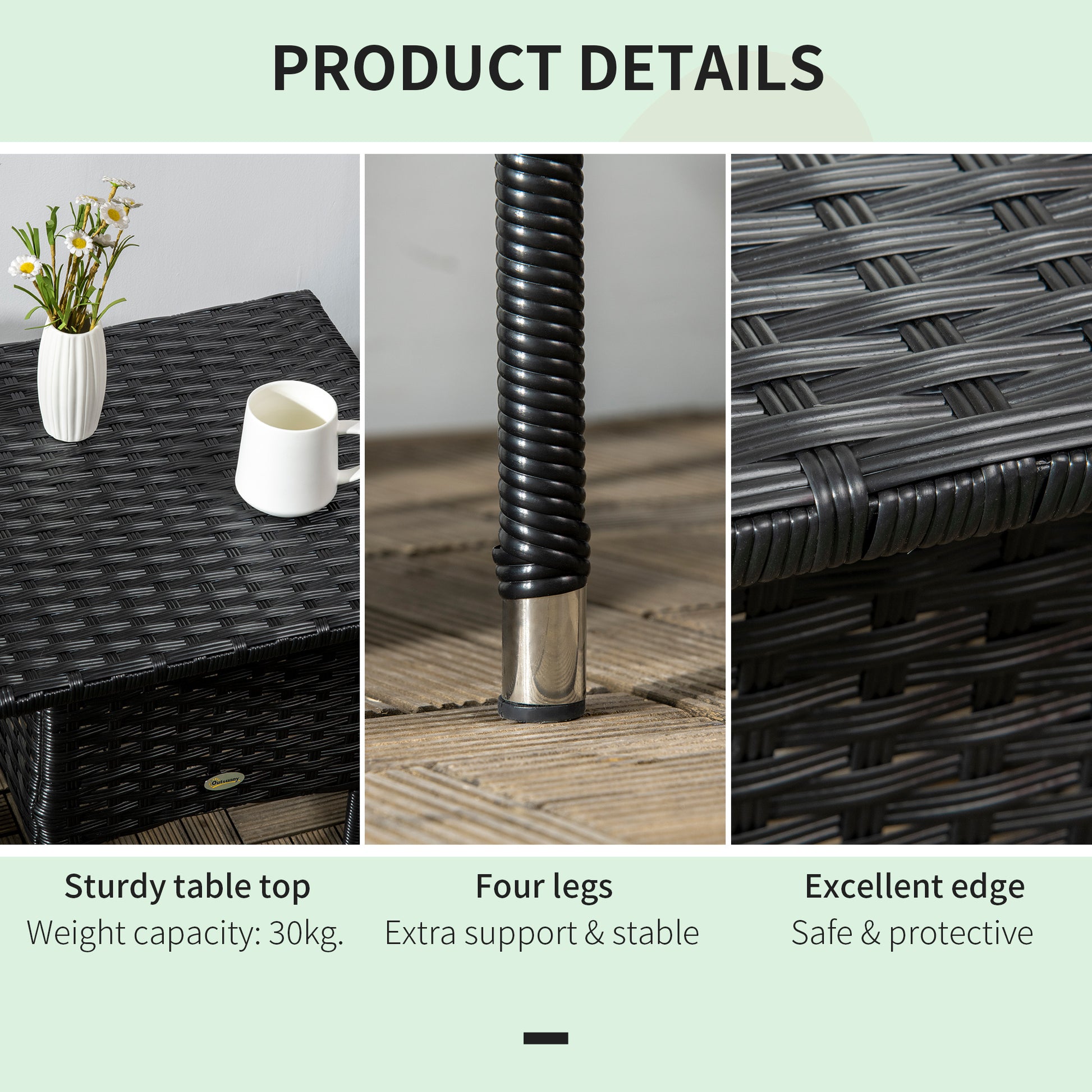 20" Patio Wicker Coffee Table, Outdoor Coffee Table with Plastic Board Underneath the Woven Tabletop for Patio, Garden, 
