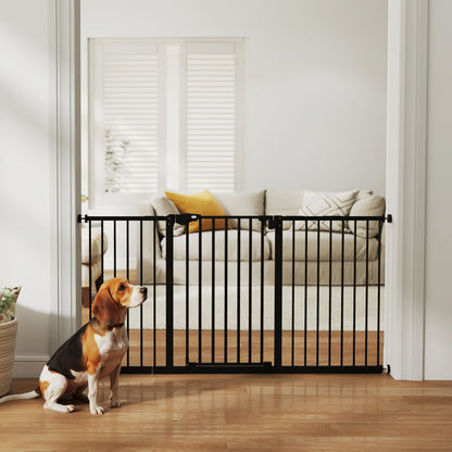 29"-58" Wide Pet Gate with Door Dog Gate and Barrier Indoor for Stairs Includes 7", 8", 12" Extensions Kit, 30 Inch Tall