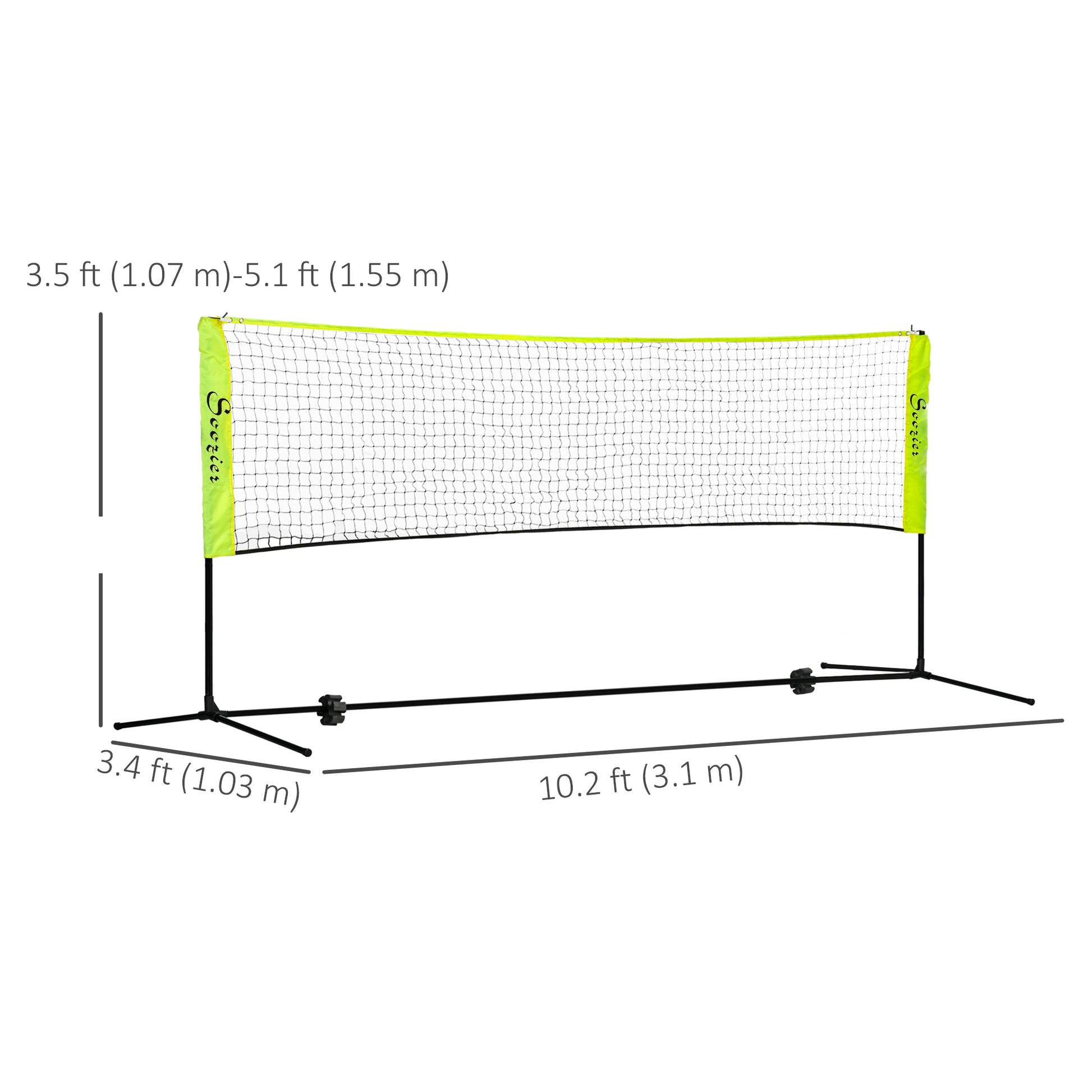 Soozier 10ft Badminton Net, Height Adjustable Outdoor Sports Net with Carry Bag, for Tennis, Pickleball and Volleyball, 