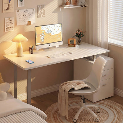 47" Computer Desk Writing Table Workstation with Multi-Use Reversible File Drawers Metal Frame Home Office Furniture, Wh