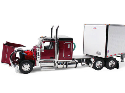 Peterbilt 589 with 58" Flat Top Sleeper and 53' Utility Trailer Legendary Red with Black Top 1/64 Diecast Model by DCP/First Gear