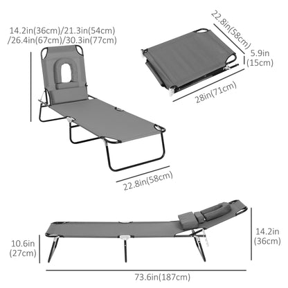 Adjustable Outdoor Lounge Chair, Garden Folding Chaise Lounge with Face Hole Reclining Tanning Chair Seat, Folding Campi