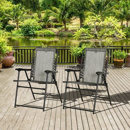 2 Pieces Outdoor Folding Patio Chair Set, Portable Camping Chairs with Armrests for Garden, Patio, Pool, Beach, Grey