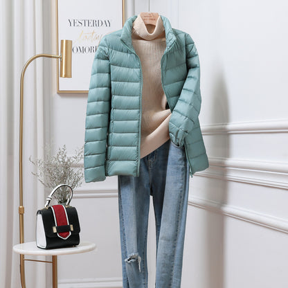 Stand-up Collar Down Short Lightweight And Extra Thick Slim Jacket