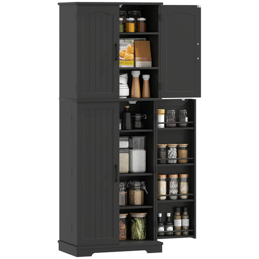 Tall Pantry Cabinet, 64" Storage Cabinet with Adjustable Shelves and 8 Door Spice Racks for Kitchen, Dining Room, Black