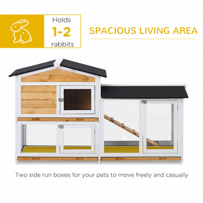 2-tier Wood Rabbit Hutch Backyard Bunny Cage Small Animal House w/ Ramp and Outdoor Run, Yellow