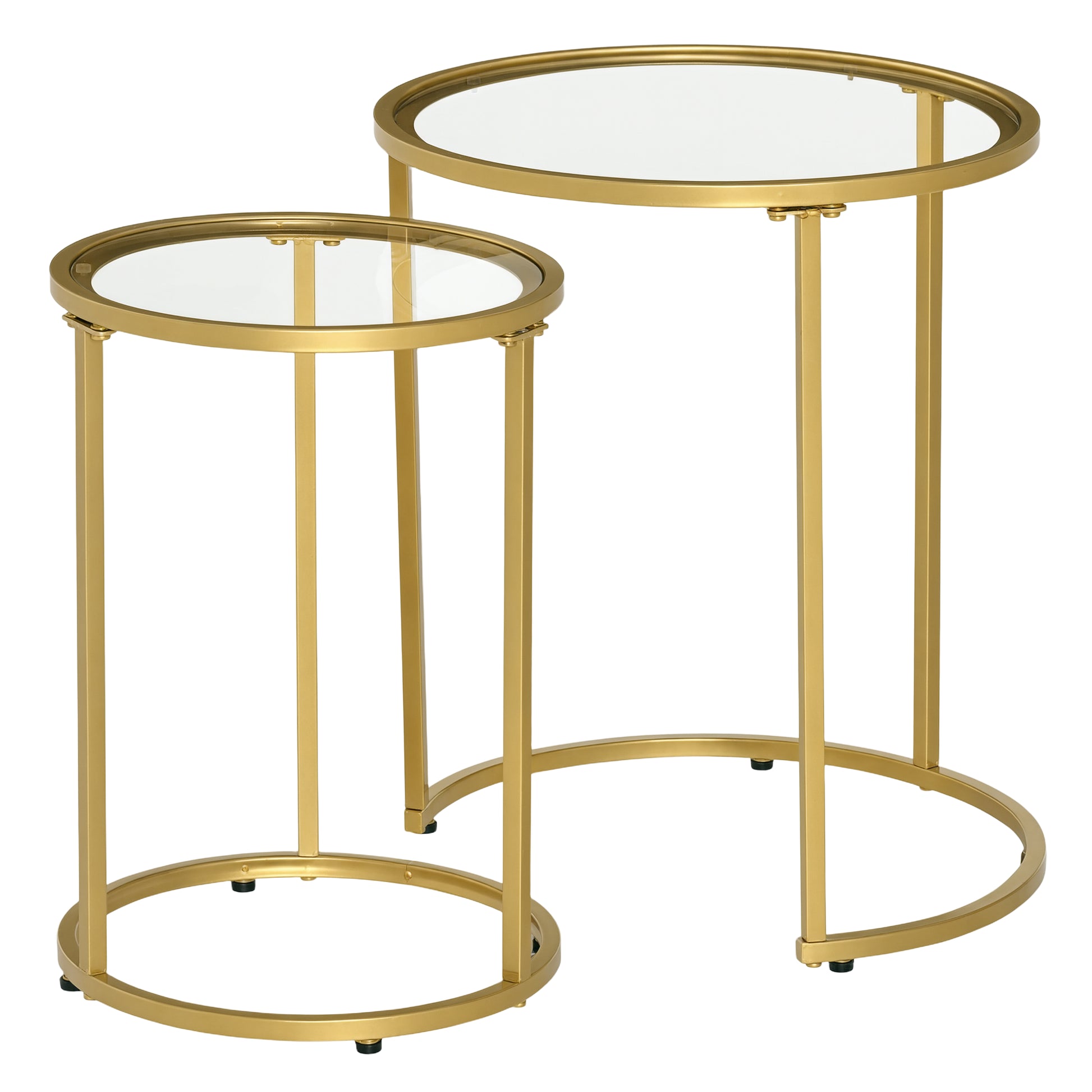 Set of 2 Nesting Coffee Tables with Metal Base, Round Side Table with Tempered Glass Tabletop for Living Room, Bedroom, 