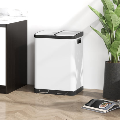Kitchen Garbage Bin, 2 x 7.9 Gal (2 x 30 L) Trash Can, Soft-Close Garbage Can with Removable Inner Buckets, White