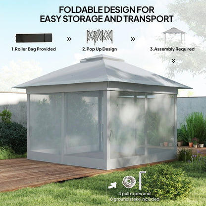 12' x 12' Foldable Pop-up Party Tent Instant Canopy Sun Shade Gazebo Shelter with Steel Frame, Light Grey