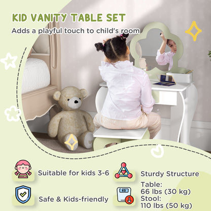 Qaba Kids Makeup Vanity Set with Stool, Mirror, Drawer, Storage Boxes, White