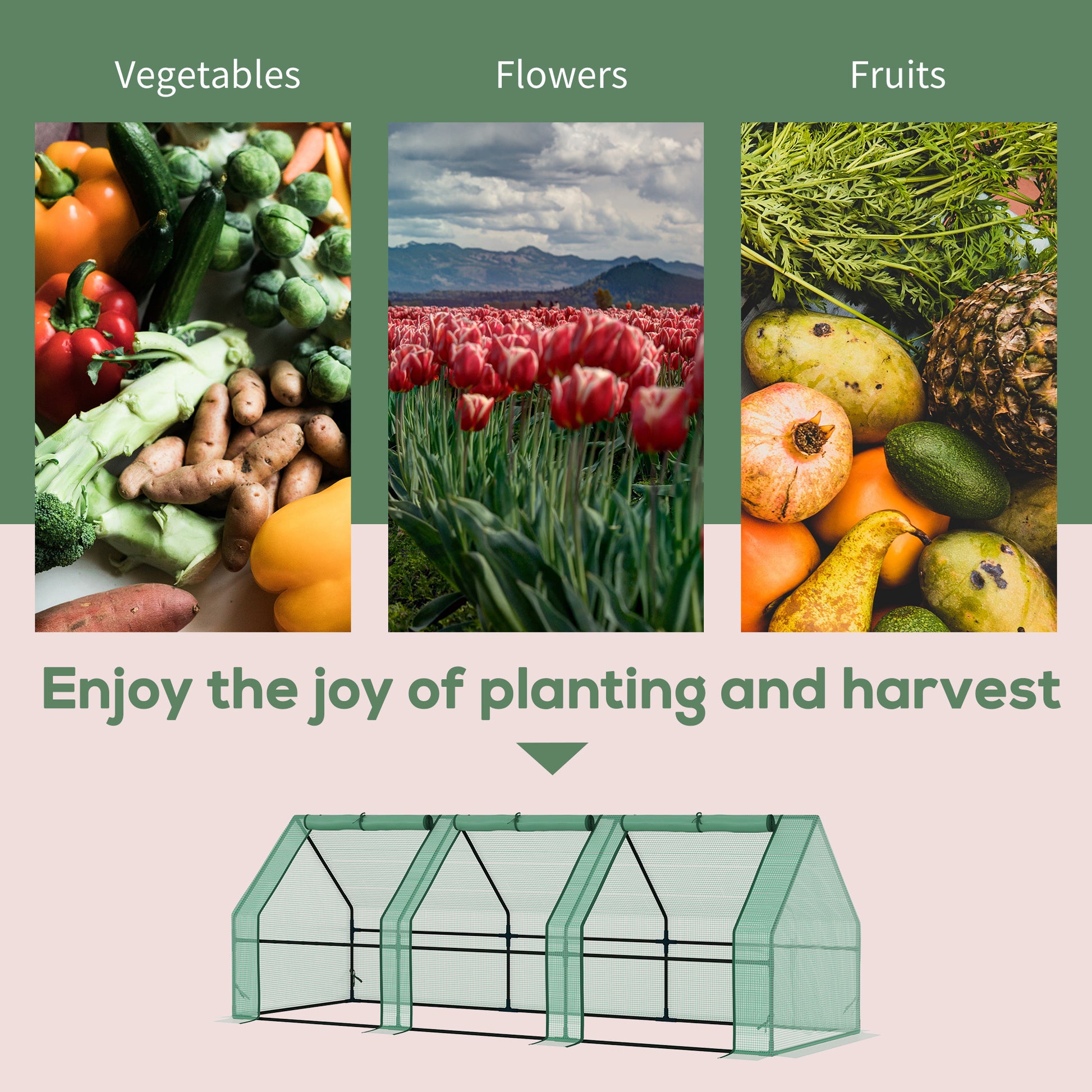 9' x 3' x 3' Portable Mini Greenhouse Tunnel Growing Tent Plants Flower Warm House w/ Zippered Roll-up Doors, PE Cover, 