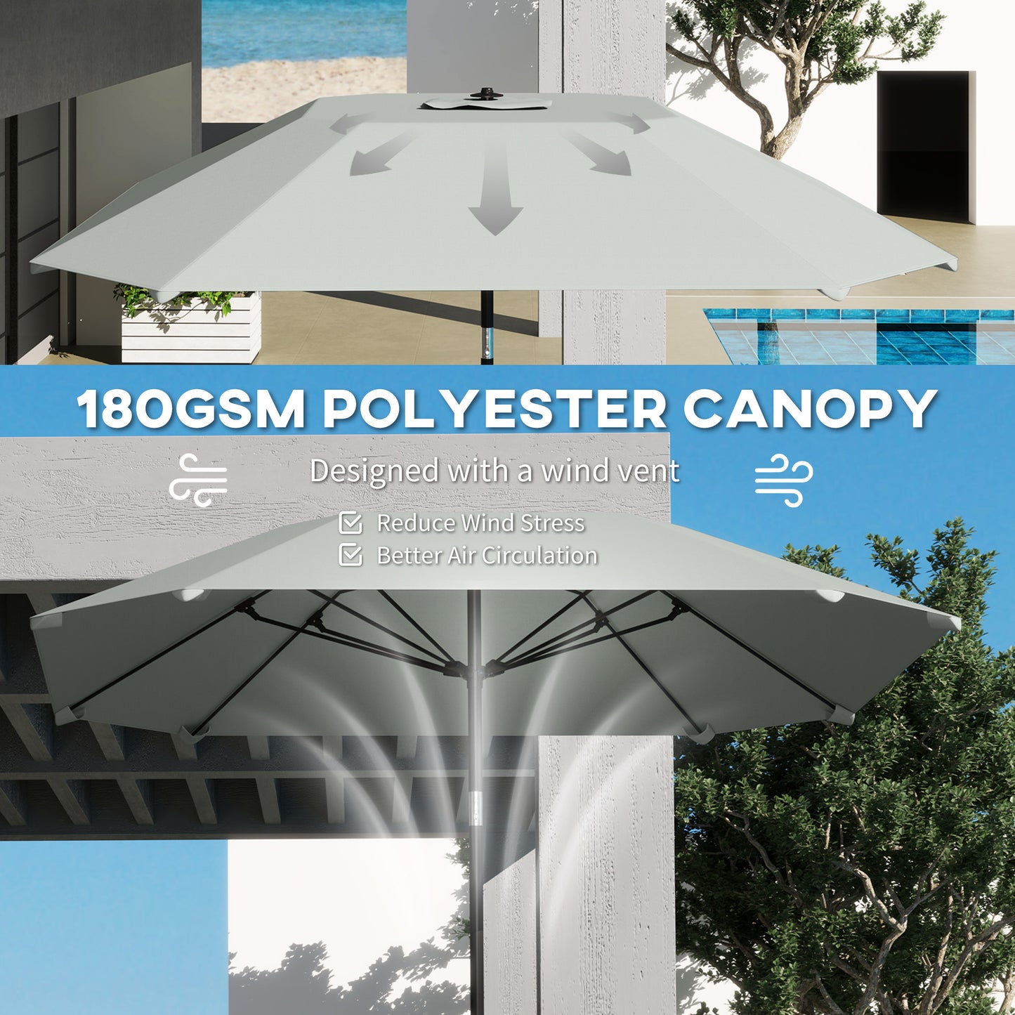 7.6FT Aluminum Patio Umbrella Parasol 8 Ribs Outdoor Market Umbrella with Crank, Push Button Tilt for Deck, Backyard and