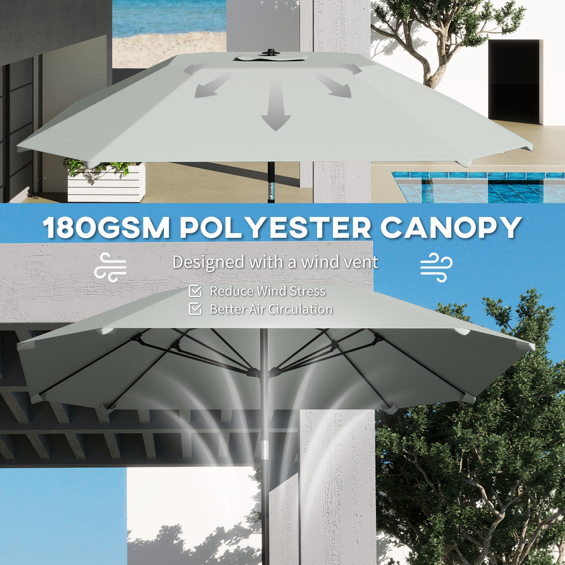 7.6FT Aluminum Patio Umbrella Parasol 8 Ribs Outdoor Market Umbrella with Crank, Push Button Tilt for Deck, Backyard and