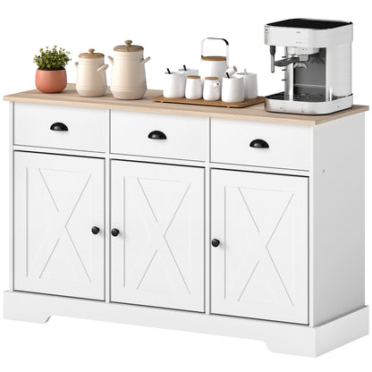 46.5" Buffet Cabinet, Farmhouse Sideboard with 3 Barn Doors and 3 Drawers for Living Room, Kitchen, White