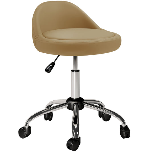 Salon Stool, Adjustable Rolling Stool, Light Brown