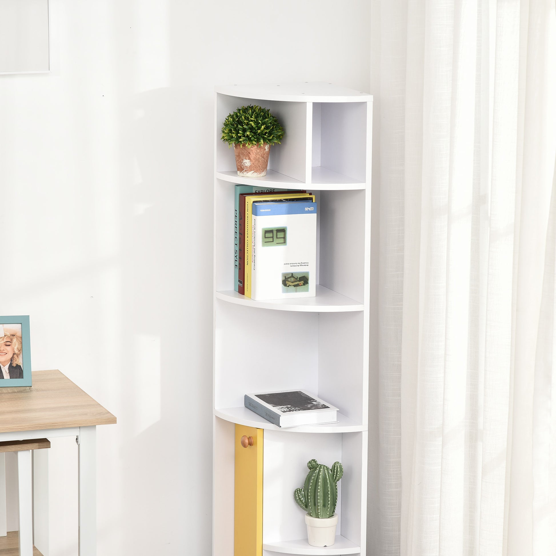 5-Tier Corner Bookcase, Storage Bookshelf, Freestanding Display Shelves with Open Compartments and Cabinet for Home Offi