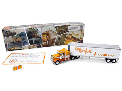Kenworth W900A with 36" Sleeper and 40' Vintage Trailer with Reefer "Monfort of Colorado" Orange and White "Fallen Flag #50" 1/64 Diecast Model by DCP/First Gear