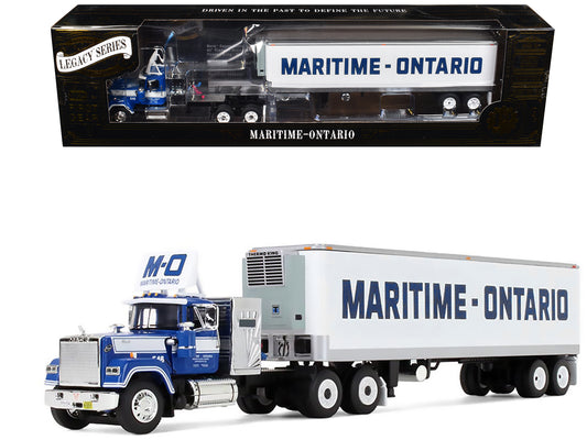 Mack Super-Liner with 36" Vintage Sleeper and 40' Vintage Trailer with Reefer "Maritime-Ontario" Blue with White Stripes "Legacy" Series #4 1/64 Diecast Model by DCP/First Gear