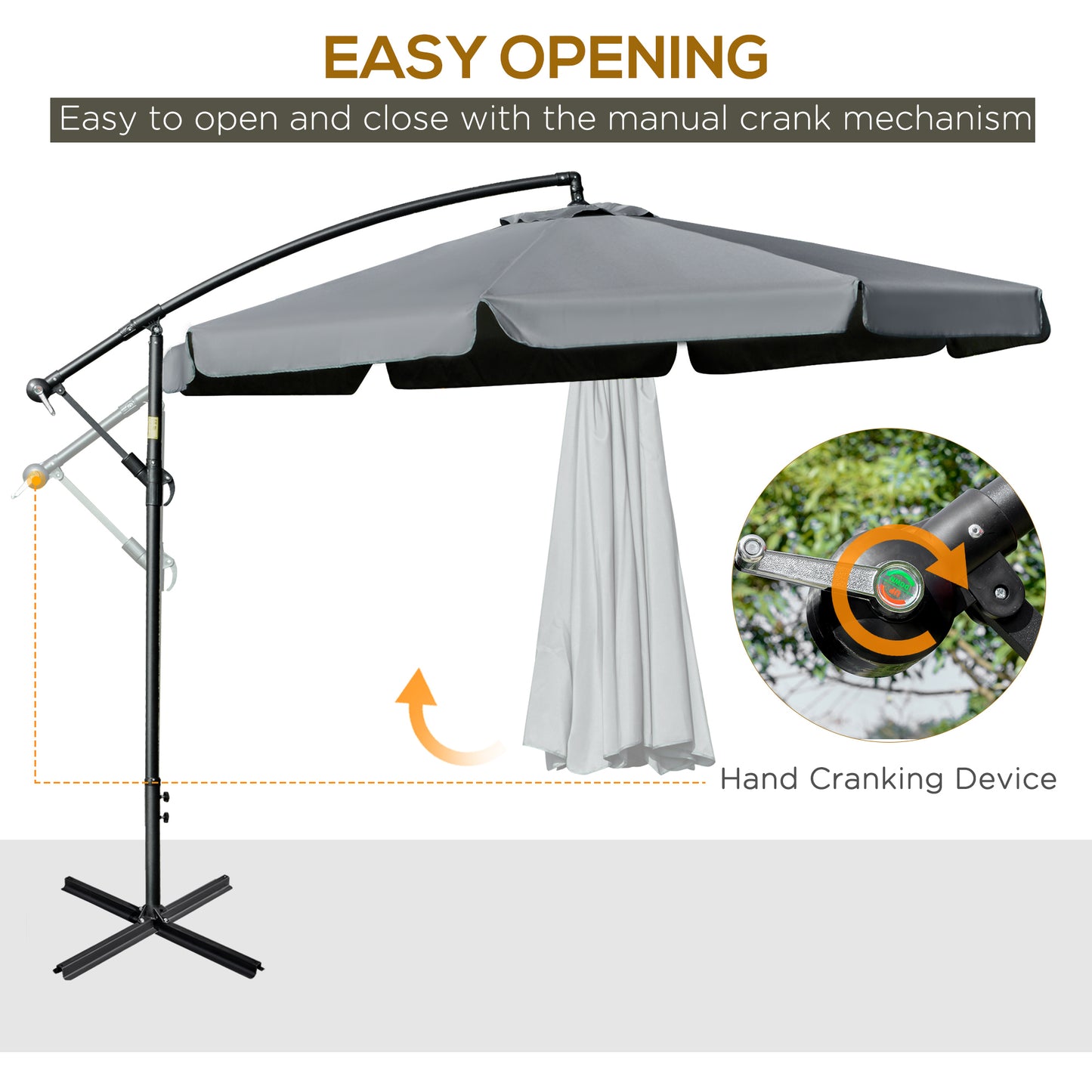 11FT Offset Hanging Patio Umbrella Cantilever Umbrella with Easy Tilt Adjustment, Cross Base and 8 Ribs for Backyard, Po