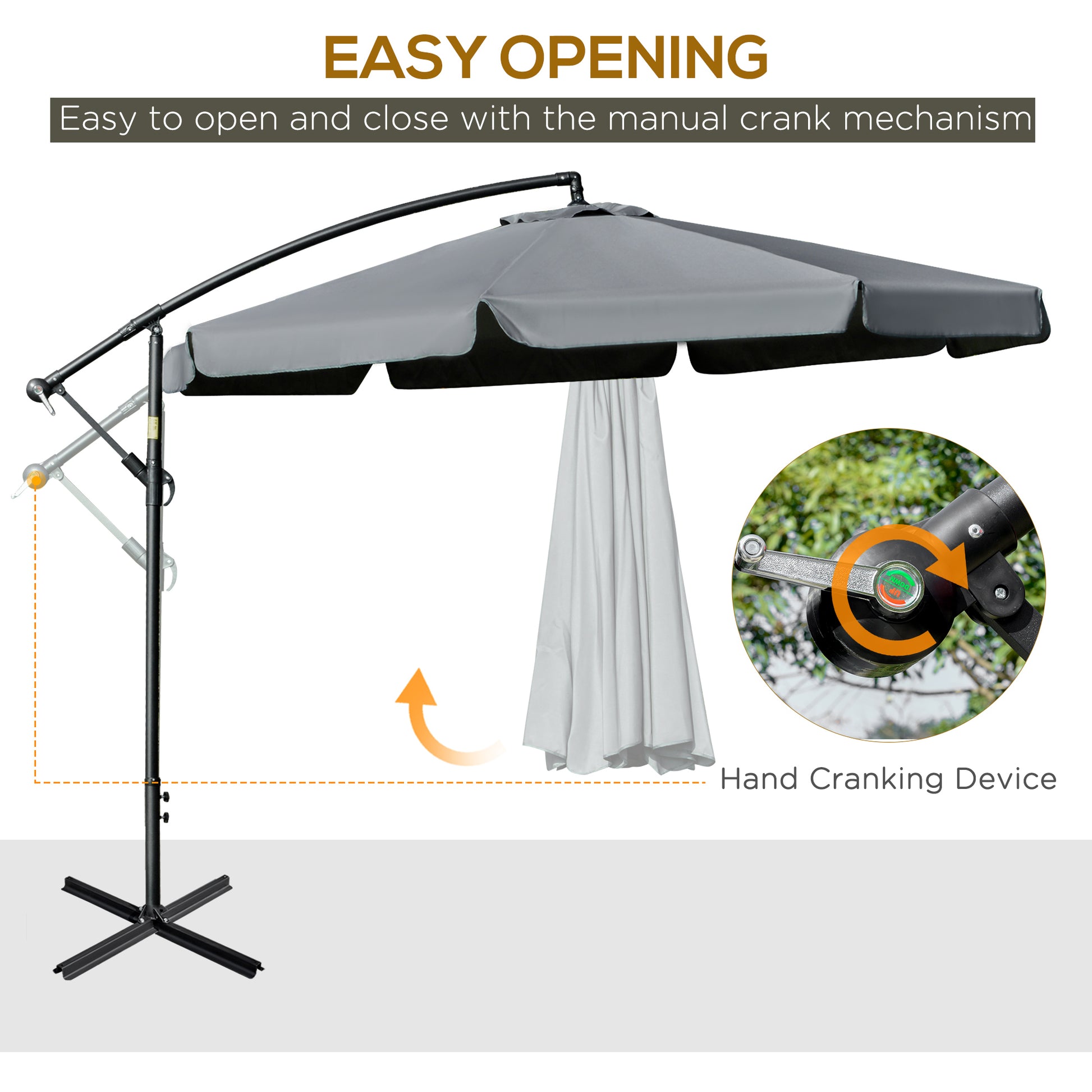 11FT Offset Hanging Patio Umbrella Cantilever Umbrella with Easy Tilt Adjustment, Cross Base and 8 Ribs for Backyard, Po