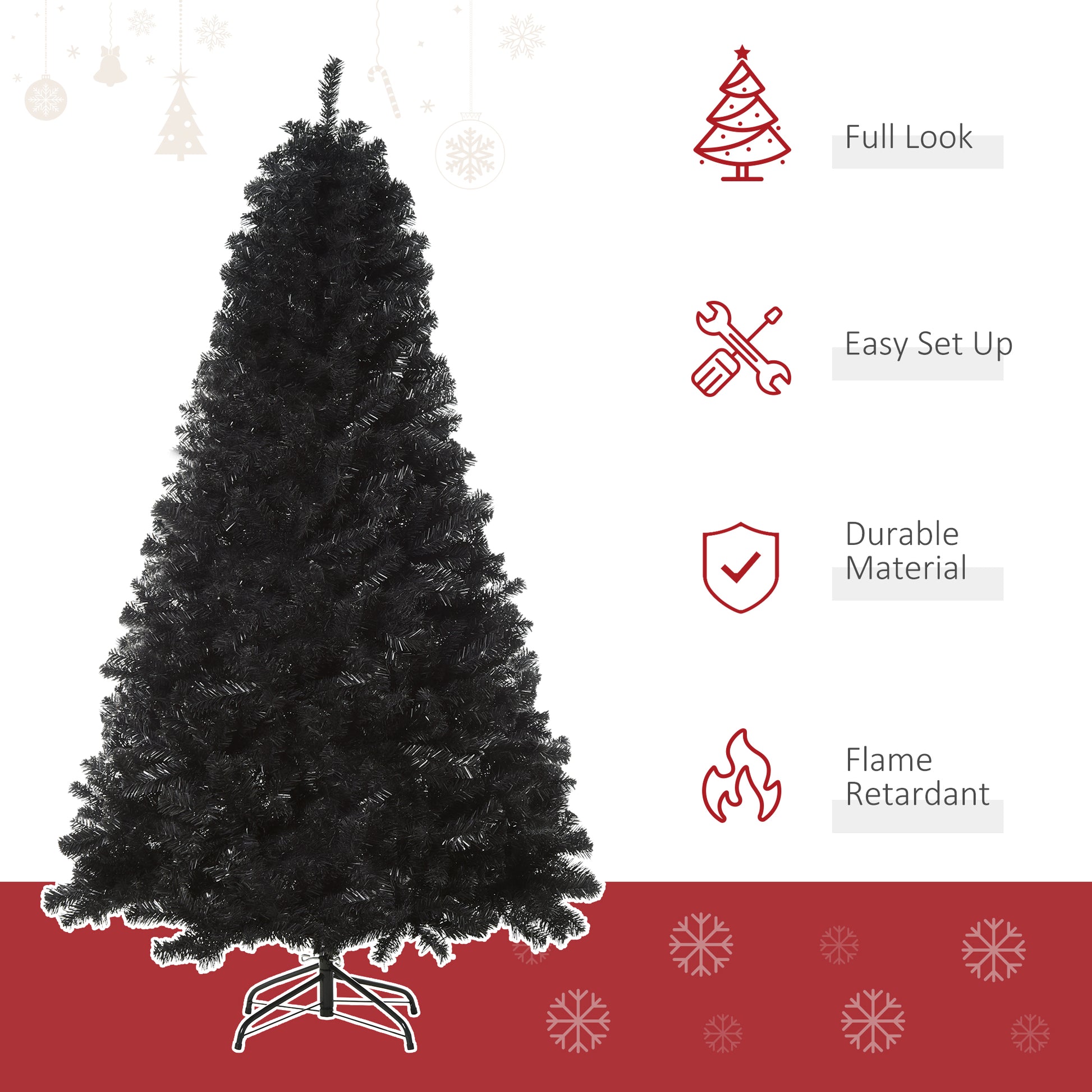6ft Artificial Christmas Tree Unlit Douglas Fir with Realistic Branch Tips, Black Halloween Style
