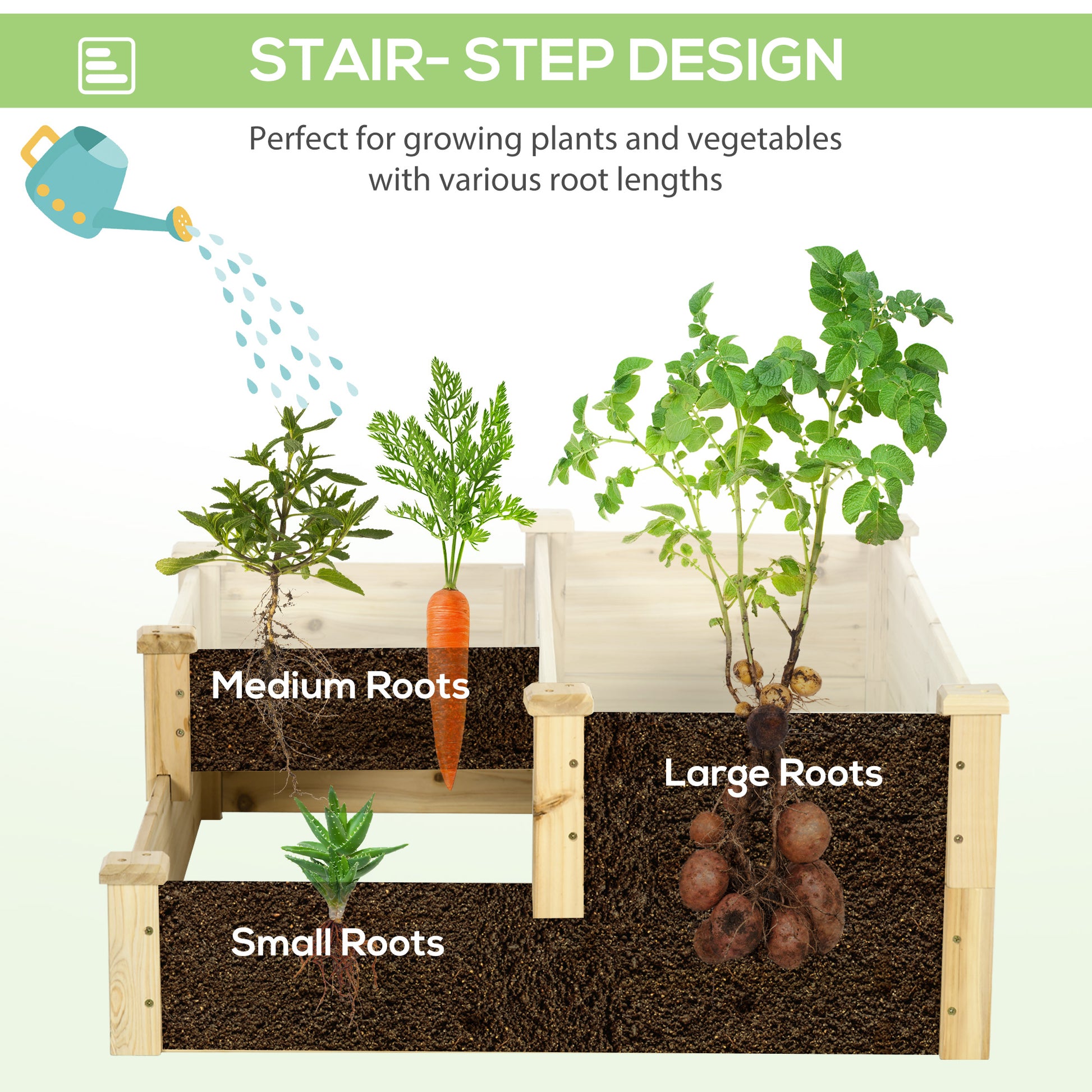 3 Tier Raised Garden Bed, 42.5" x 34.6" x 14.2" Wooden Raised Planter Box Kit for Growing Vegetables, Herbs, Flowers, Na