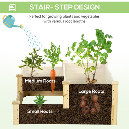 3 Tier Raised Garden Bed, 42.5" x 34.6" x 14.2" Wooden Raised Planter Box Kit for Growing Vegetables, Herbs, Flowers, Na
