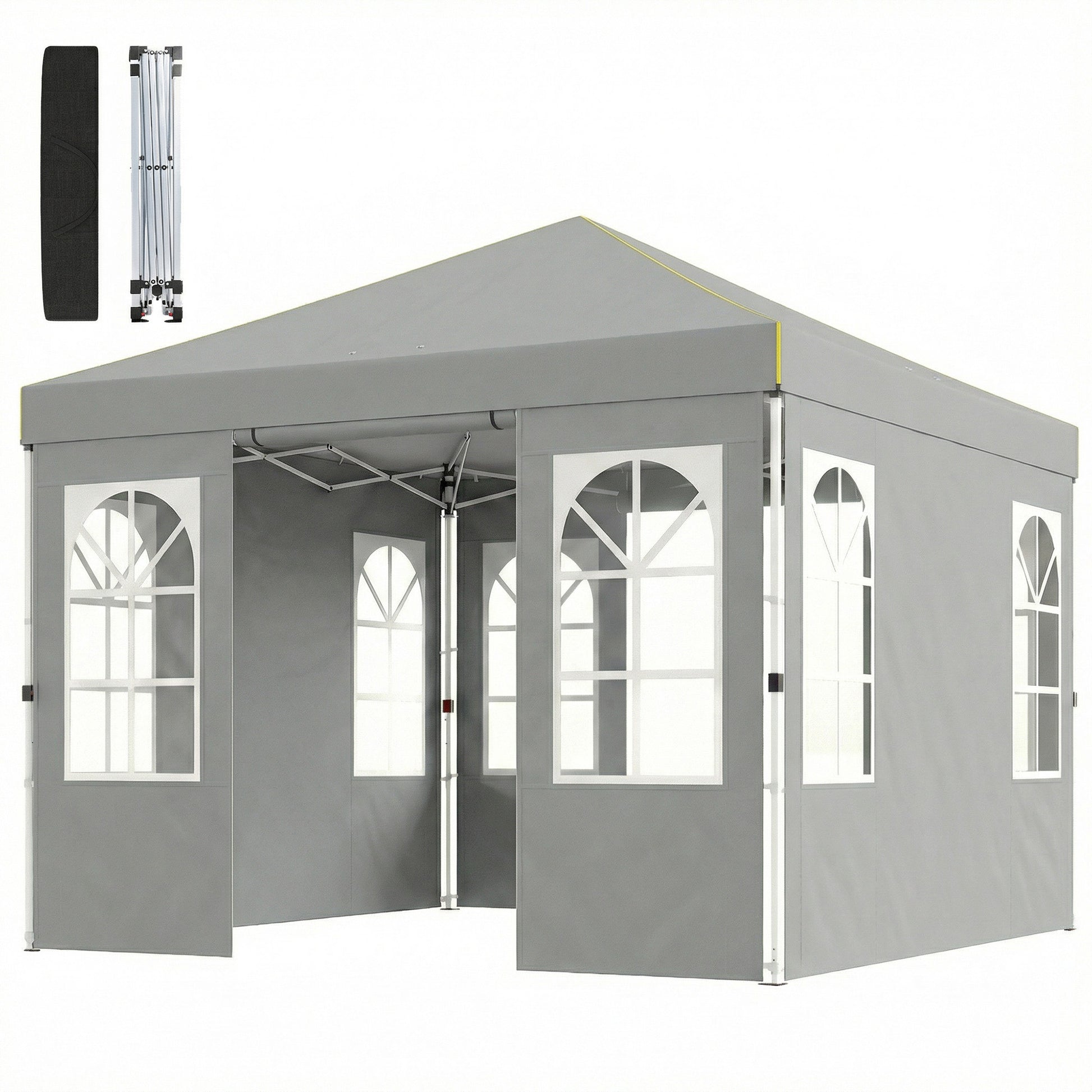 9.6 x 9.6 ft Pop Up Canopy Tent with 4 Sidewalls, UPF 50+ 1-Button Push Easy Setup Outdoor Instant Canopy, Light Grey